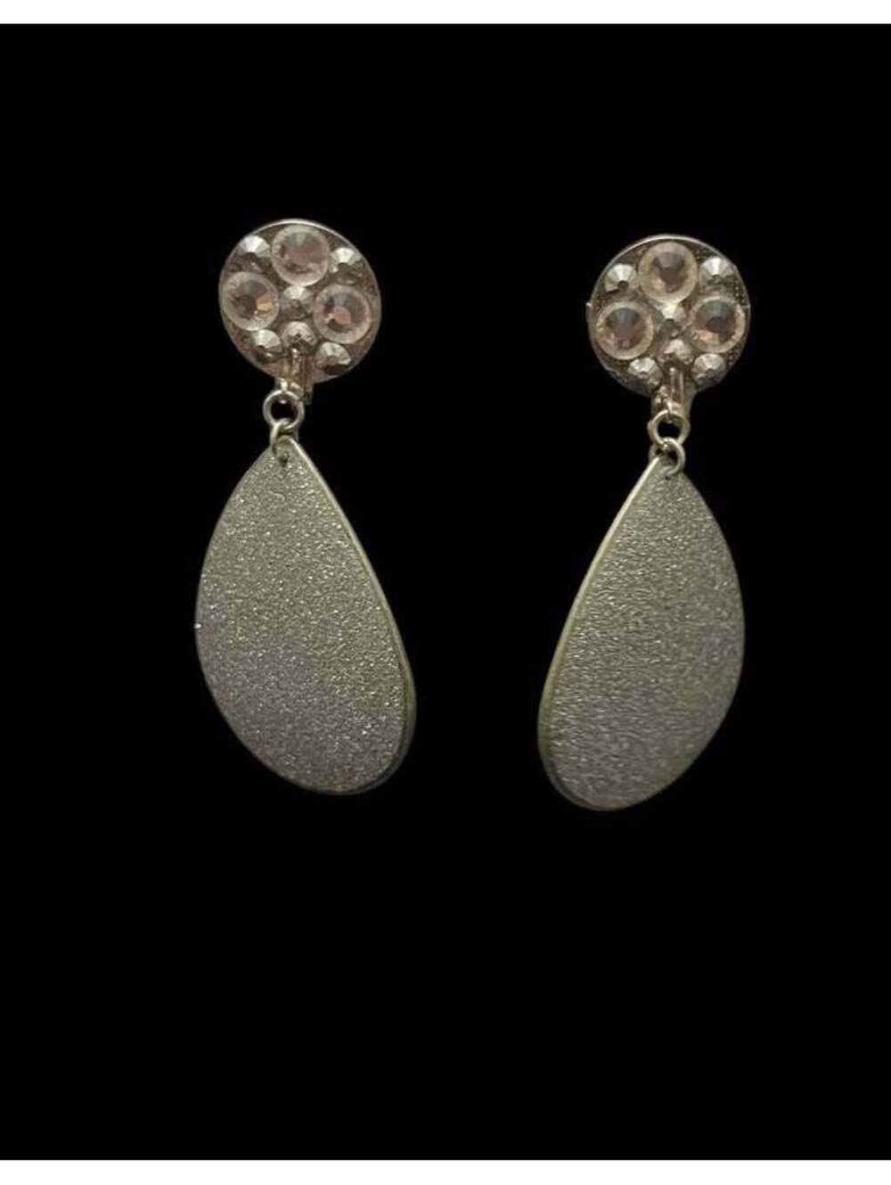 Silver-Tone Rhinestone Teardrop  Clip On Earrings